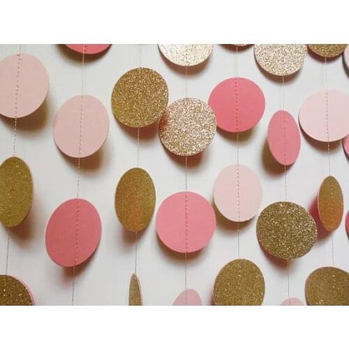 Blush Pink, Coral and Gold Glitter Circle Garland, Paper Dot Garland, Wedding Reception Decor, Bridal Shower Decoration