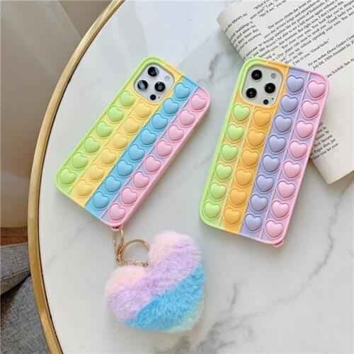 Love heart pendant Candy color silicone Phone Case For iphone 12mini 11 pro max XS MAX XR X SE 7 8 Plus Cute decompression cover