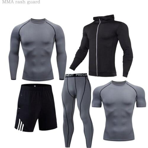 Track Suit Men Sportswear Quick Dry T-shirt Long Sleeve Top Tights Leggings Compression Sports Sets Fitness Men Gym Clothes 4Xl