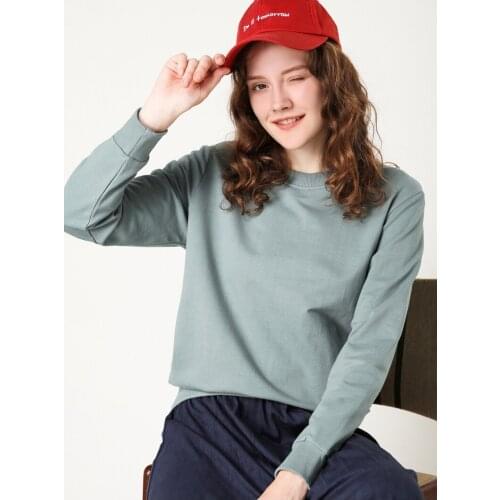 Obrix Loose Casual Style Female Hoodie O-Neck Full Sleeve Regular Cotton Sporty Sweatshirt For Women