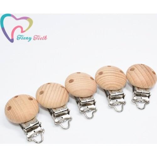 Teeny Teeth 50 PCS Pacifier Clips Round Natural Beech Wood Baby Holder Teether Teething Universal Clip Beech Wood Dummy Cilps