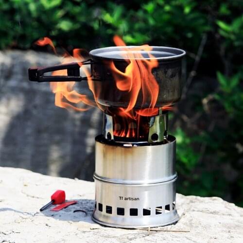 Tiartisan Outdoor Stainless Steel Camping Stove Travel Backpacking Stove Potable Wood Burning Stoves for Picnic BBQ Camp Hiking