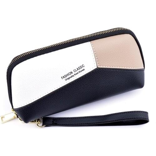 Vintage Women Zipper Clutch Wallet Female Purse Ladies Multi-function Simple Coin Purse Fashion stitching pu LeatherWomens lon