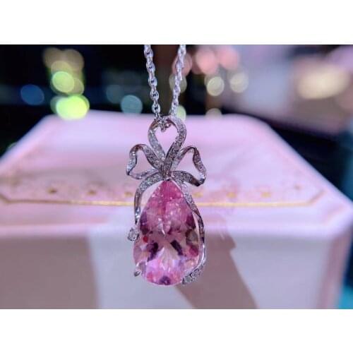 H715 Fine Jewelry Real Pure 18K White Gold Jewelry AU750 100% Natural Morganite Gemstone 5.58ct Pendants for Women Fine Necklace