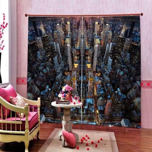 Night City Buildings Urban View Curtain Photo Printed For Living room Bedroom Blackout Window Drapes Sets (Left and Right Side)