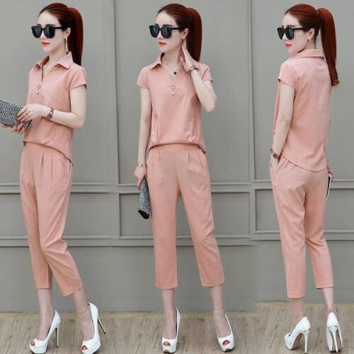 Summer Set Women 2021 New Fashion Temperament Korean T-Shirt Of Short Western Style Thin Pants Summer Female Two-Piece Suit L739