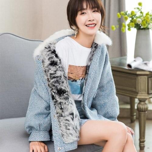 Natural Lamb Liner Short Womens Coat 2020 Winter Warm Woolen Tweed Jacket Real Mink Fur Collar 18617 WYQ1839
