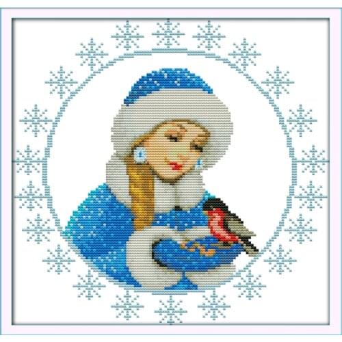 Winter beautiful girl cross stitch kit people 18ct 14ct 11ct count print canvas stitches embroidery DIY handmade needlework