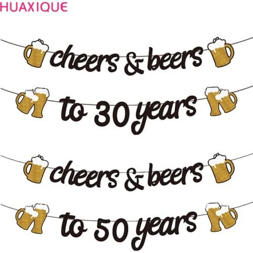 1Set Adult Happy Birthday Gold Black Banner Cheers Beers to 21 30 40 50 60 years Birthday Banners 30 40 50th Party Decor Bunting