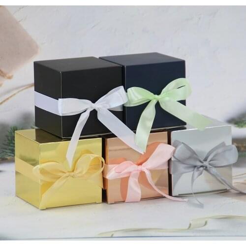 10pcs/set Solid Color Gold Sliver Blue Black 3*3*3inch Candy Box Wedding Box Luxury Paper Box Party Supply Gift box