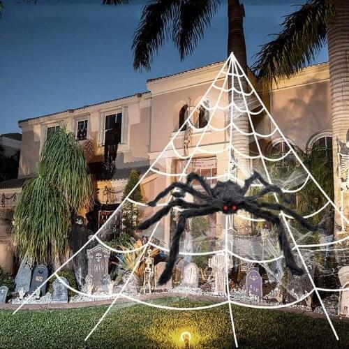 30cm/50cm/70cm/90cm Halloween Spider Web Props Party Triangle Web Halloween Outdoor Decoration Props Plush Spider Tricky Toys