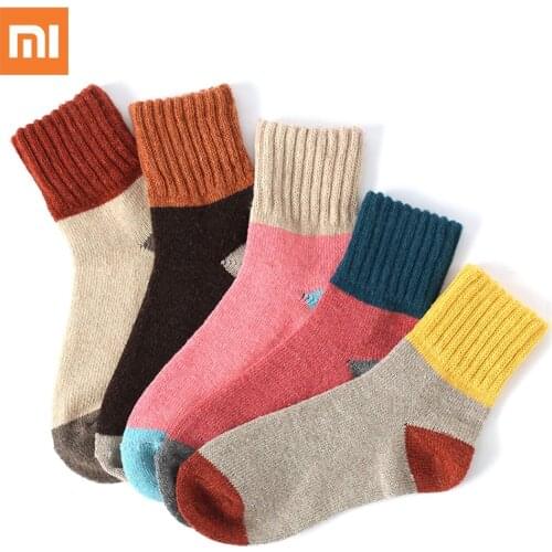 5 Pairs Xiaomi Mijia High Quality Women Autumn Winter Socks Vintage Patchwork Rabbit Wool Sock Thicken Warm Thermal Cotton Socks