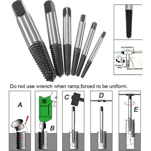 6pcs/lot Carbon Steel Damaged Screw Extractor Guide Set Drill Bits Broken Screws Bolt Easy Out Remover Tool Kit