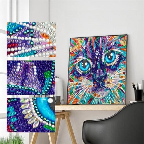 Special Shape Diamond Painting Colorful Cat Partial Diamond Embroidery Animal Rhinestone Picture Diamond Mosaic Kit Decoration