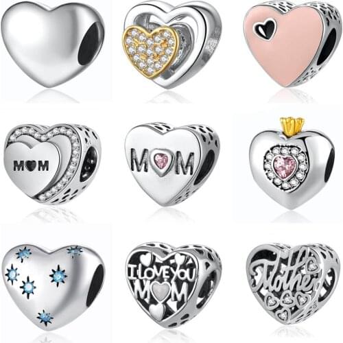 Authentic S925 Bead DIY Jewelry Tribute to Mom Mother Wish Joined Together Heart Charm fit Lady Bracelets