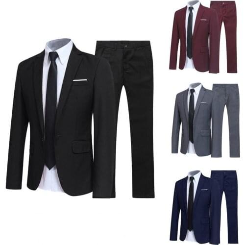 Business Forma Men Suit Set Lapel Formal Stylish Buttons Pockets Blazer 2 Piece Suit Male Slim Wedding Suit Coats costume homme
