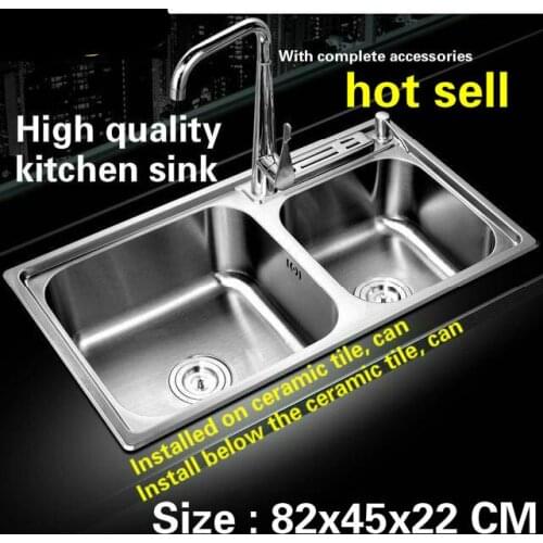 Tangwu Large luxurious kitchen sink 0.8 mm thick food grade 304 stainless steel double-slot high-grade 82x45x22 CM
