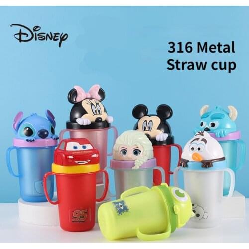 Kids Cup Disney Peincess Elsa Mickey McQueen Stitch Monsters Mr.Q Straw Cup Cute Water Bottle Cartoon Coffee Sippy Cup Metal 316