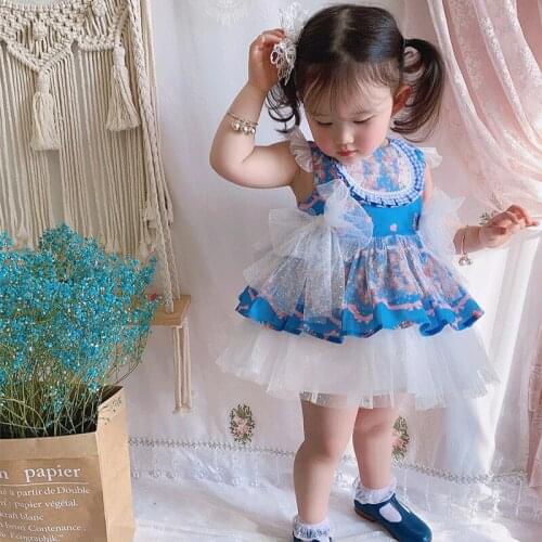 Spanish Custom Infant Short-Sleeved Dress for Girls Retro Court Style Baby Handmade Dress Bubble Dress Kids Dresses for Girls