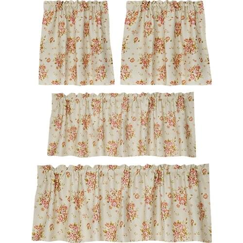 Floral Printed Cafe Curtains Polyester Kitchen Curtain Valances Country Style Fashion Kitchen Home Living Room Window Rod Pocket