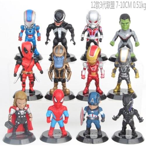 12pcs/set Marvel Avengers Deadpool Thanos Ironman Spiderman Thor Venom Antman Hulk Black Panther Figure Model Toys