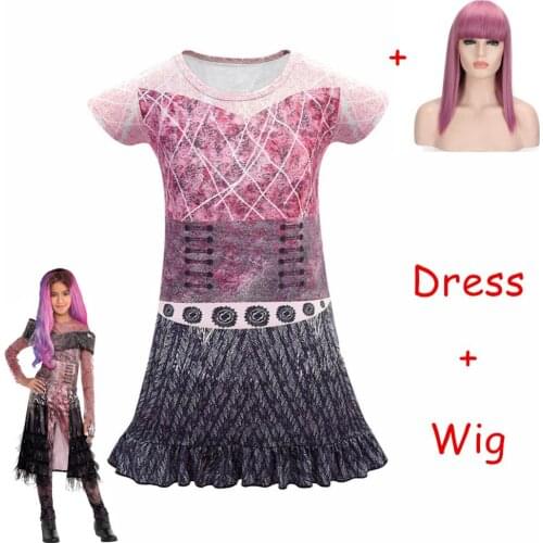 Hot Sale Descendants 3 Evie Cosplay Costumes Dress Mal Costume Top Pants Full Set Kids Halloween Carnival Costumes for Girls Wig
