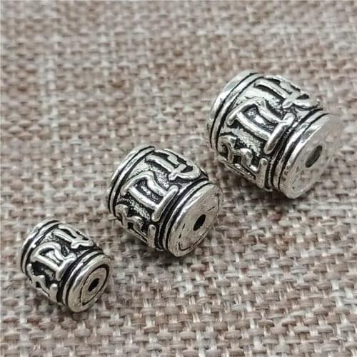 925 Sterling Silver Om Barrel Beads Om mani padme hum Bead for Yoga Meditation Bracelet Necklace