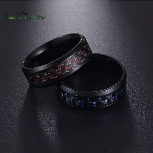Nextvance 316L Stainless Steel Carbon Fiber Ring Blue Black Carbide Line Inlay Rings for Wedding Band Engagement Jewelry