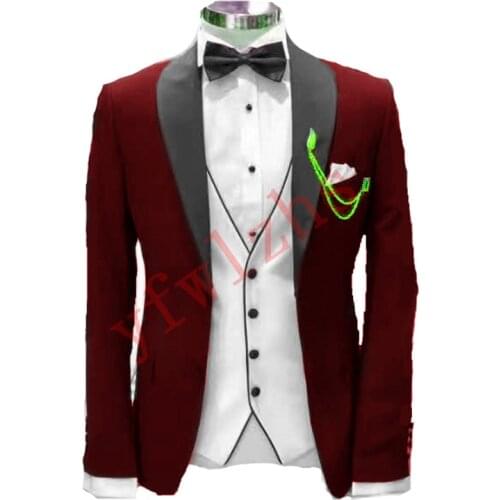 Handsome Groomsmen Shawl Lapel Groom Tuxedos Wedding Dress Men Suits Blazer Prom Dinner (Jacket+Pants+Tie+Vest) A726