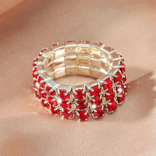 MANGOSKY Elastic 925 Stering Silver CZ Crystal Ring Purple Red Blue Zircon
