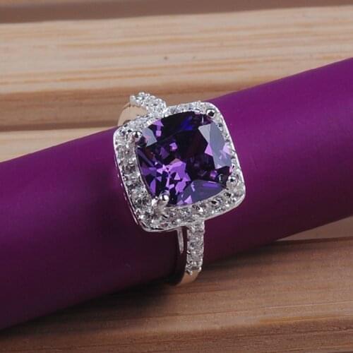 Luxury Women Princess Cut Purple Zircon Rings for Wedding Engagement Promise Bridal Ring Set Jewelry