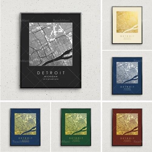 Detroit map printing, Detroit square map, Detroit wall decoration, Detroit street map, cool gift creative poster