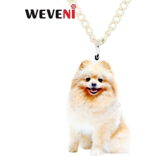 WEVENI Acrylic Happy Pomeranian Dog Necklace Pendant Collar Trendy Cute Animal Jewelry For Women Girls Female 2018 Birthday Gift