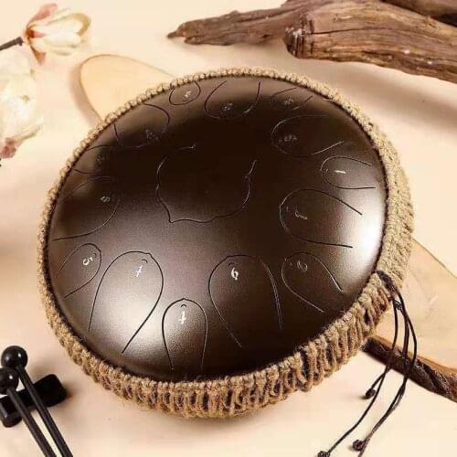Steel Tongue Drum 13 Inches Handheld Tank Drum Percussion Instrument Relaxing Tune Hand Pan Drum 15 Tone Lotus Handpan Drum