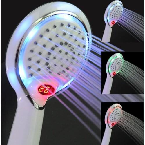LED Shower Heads 3 Colors Replacement Handheld Showerhead Digital Temperature Display Water Power LED Hand Shower for Bathroom