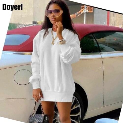 Streetwear Women Solid White T Shirt Woman Clothes Long Sleeve Mini Loose Short Autumn Party Dresses for Women Casual Vestidos