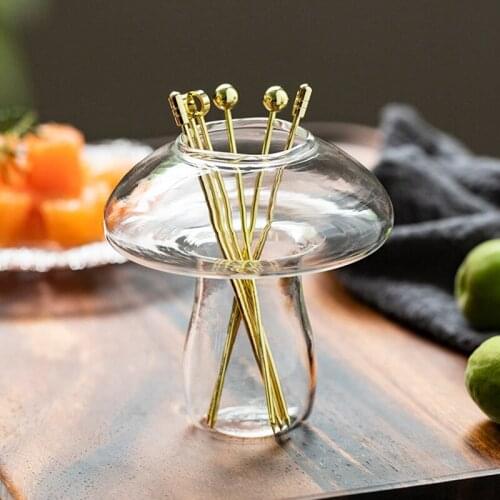 Stainless Steel Fruit Fork Gold Plated Dessert Snacks Cake Forks Mushroon Shape Glass Storage Jar Home Flatware Kitchen Supplies