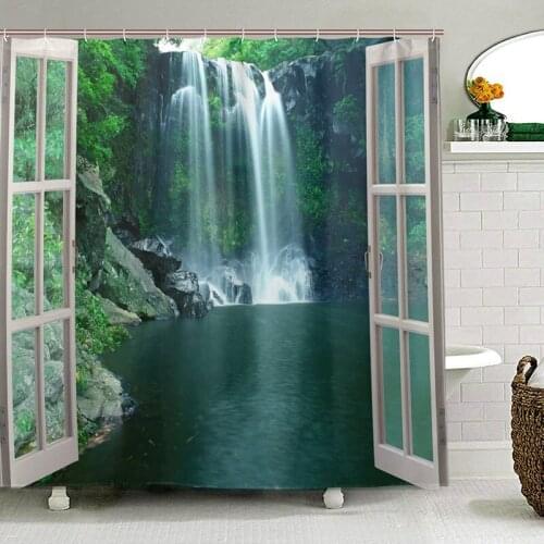 Famous Cheonjiyeon Waterfall Shower Curtain Waterproof Fabric Polyester Bathroom Curtain Customizable Douchegordijn