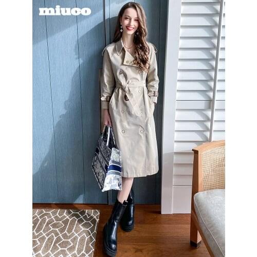 Double breasted Lapel with looped cuffs for mid length windbreaker womens wear 2021 High Quality Top Quality