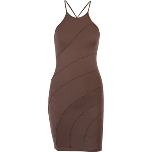 Women Summer Patchwork Dress Adults Slim Fit Sleeveless Solid Color U-shaped Neck Cross Spaghetti Strap