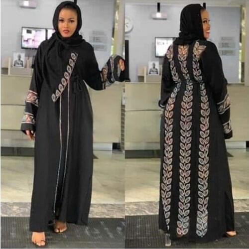 Ladies Elegant Hijab Dress Dubai Turkey Muslim Hijab Dress Kaftan Shiny Gem Kimono Islamic Clothing 2021 Summer