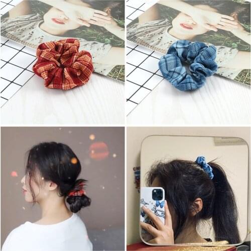 1-2Pcs Hair Bands Set Fashion Blue Red Plaid Hair Ties Sweet Fabric Scrunchie Elegant Womens Bandana Wholesale Hair Accessories
