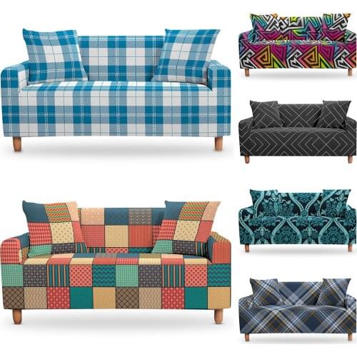 Grid Pattern Elastic Sofa Covers for Living Room Lattice Sofa Slipcovers All-inclusive Couch Case Armchair Couch Cover 1PC