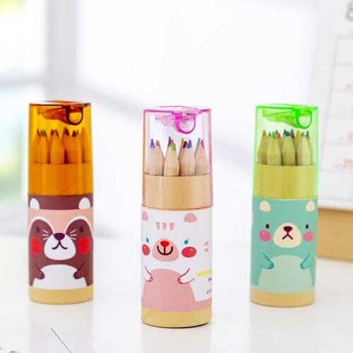 15 boxes Mini Cute Child Gift Wooden Painting Writing 12 Colors Pencils pen With Sharpener set Brand New