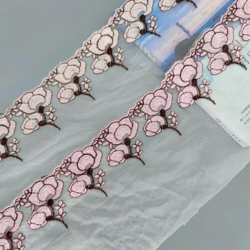 30Yards Embroidered Floral Tulle Lace Trim Pink Beige Mesh Embroidery Lace Fabric Ribbon Diy Sewing Bra Underwear Craft