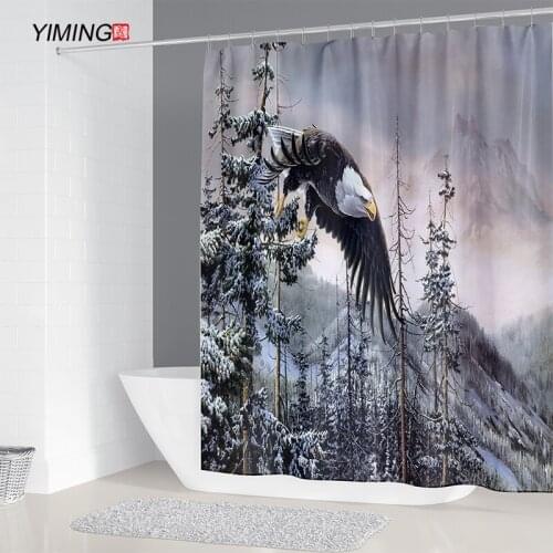 3D Snow Mountain Eagle Printing Bathroom Shower Curtain Moldproof Waterproof Polyester Home Decor Curtain With Hook