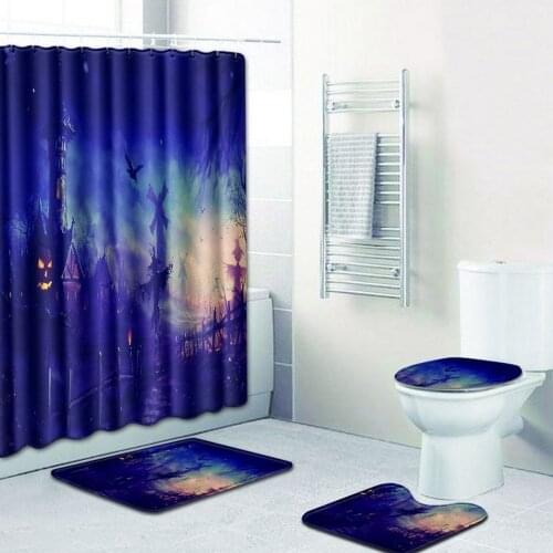 75X45cm New Fashion 2019 Creative Shower Curtain Mat Four-Piece Suit Bathroom Bathroom Carpet Mat Halloween Festive
