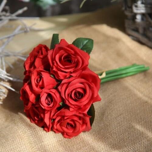 9pcs/Lot Artificial Flowers Rose Bouquet Wedding Home DIY Decoration High Quality Silk Peony Tea Roses Flowers Table Decor