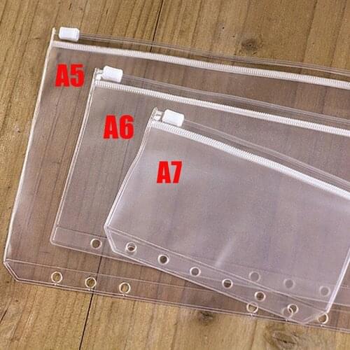 A5 A6 A7 PVC Zipper Bag Loose Leaf Bag Elastic Transparent Separated Zipper Bag Planner Credit Card Pockets Storage Organizer