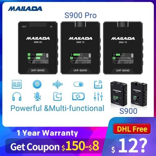 Mailada S900 Pro UHF wireless microphone TX RX for DSLR Smartphone Vlog Interview iPhone Android PK Rode comica saramonic BOYA